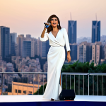 Modern Lebanese Singer**

"A Lebanese pop singer, fully clothed in a stylish and modest outfit, performing on a brightly lit stage in Beirut, with a modern cityscape in the background. Professional lighting, high-resolution, perfect anatomy, correct proportions, natural pose, safe for work, appropriate content, professional, modest, family-friendly."

**
